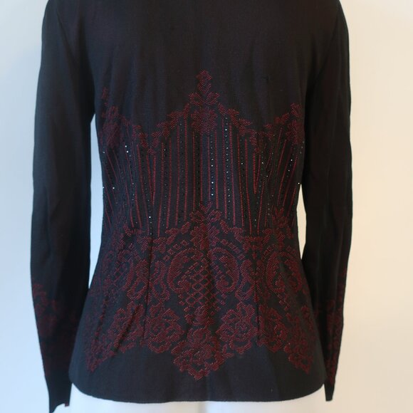 Womens Escada Black Red Floral Knit Cardigan Sweater 36 US/S - Picture 10 of 14